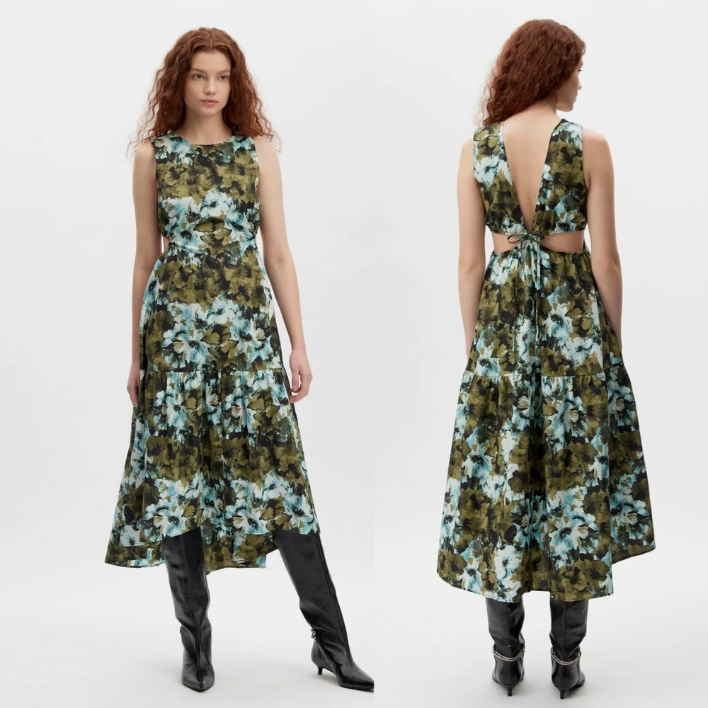 Gestuz Dress Floral Maxi Cutout Dress Green Blue Cotton Dress EU 34